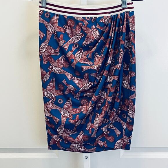 Zara Graphic Print Skirt - Women Size M - Burgundy and Teal - Picture 1 of 7